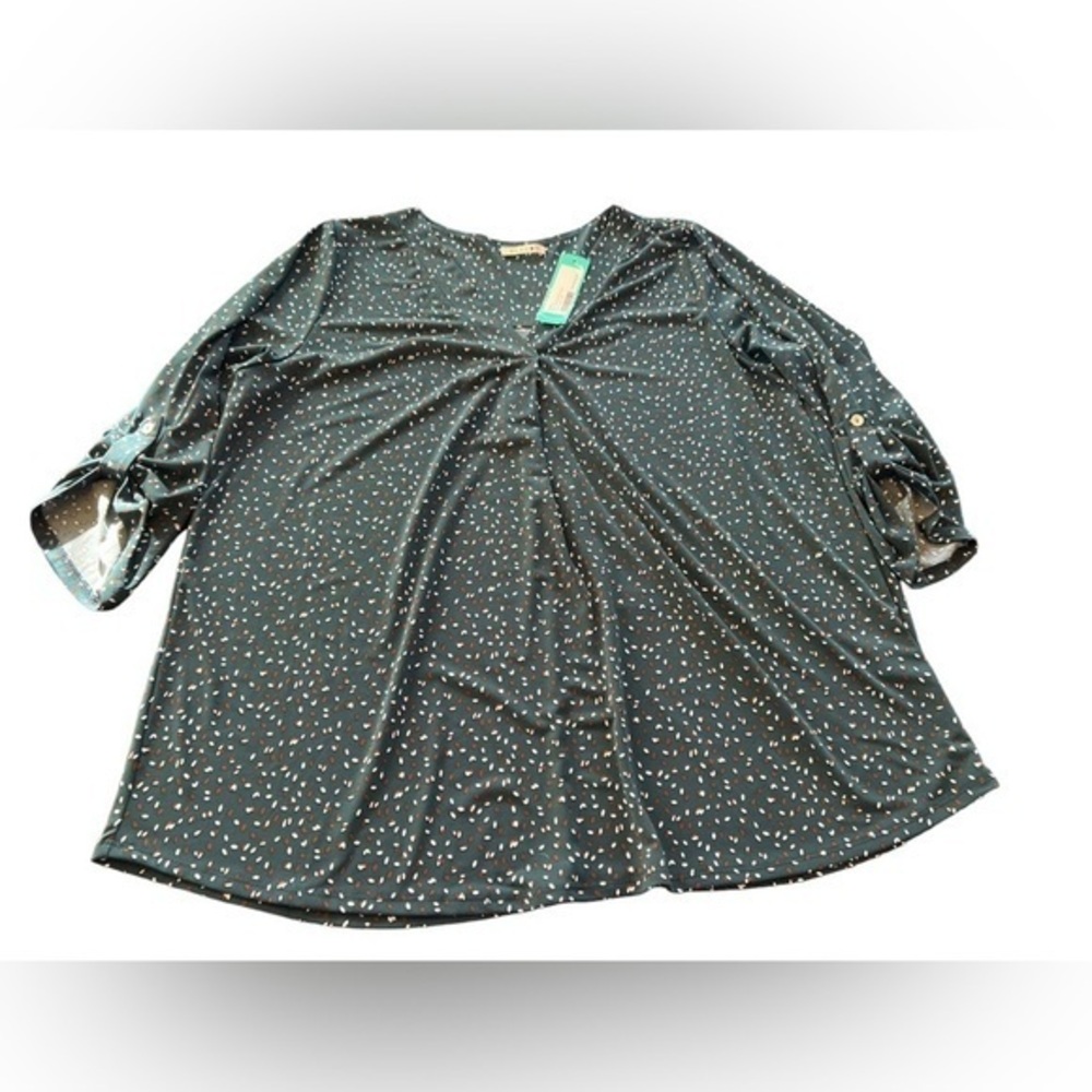 Beacon Blouse Patty Roll Tab Top Shirt Stitch‎ Fix Polka Dot NWT Size 2X Green